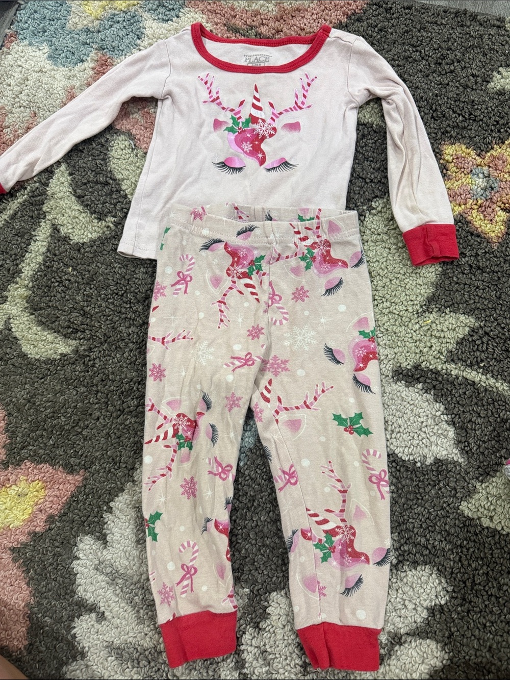 The Children's Place Pink and Red Unicorn Holiday Pajama Set